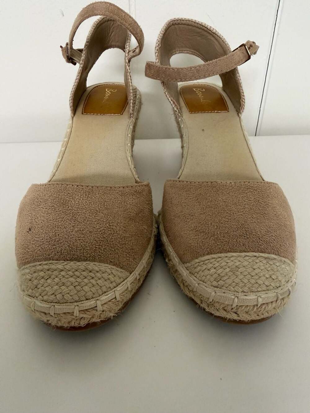 Bombel Tan Suede Ankle Strap Espadrille Wedges Size 7